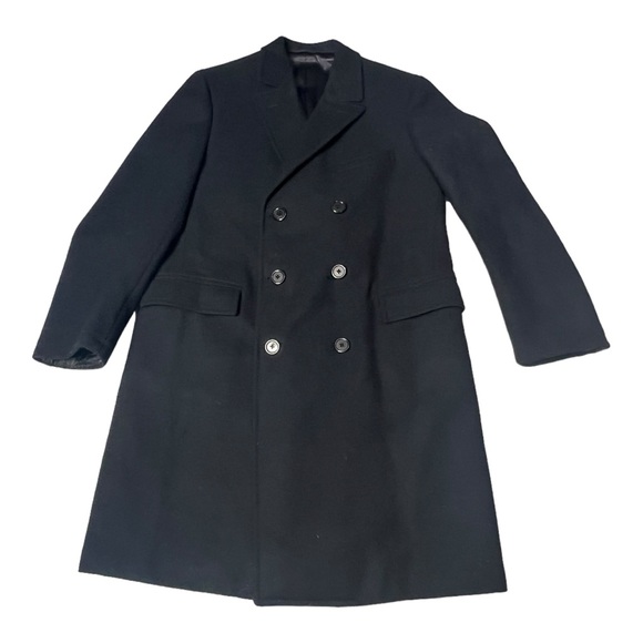 VTG Barron Anderson Black 100% Lambs Wool Overcoat - Picture 1 of 9